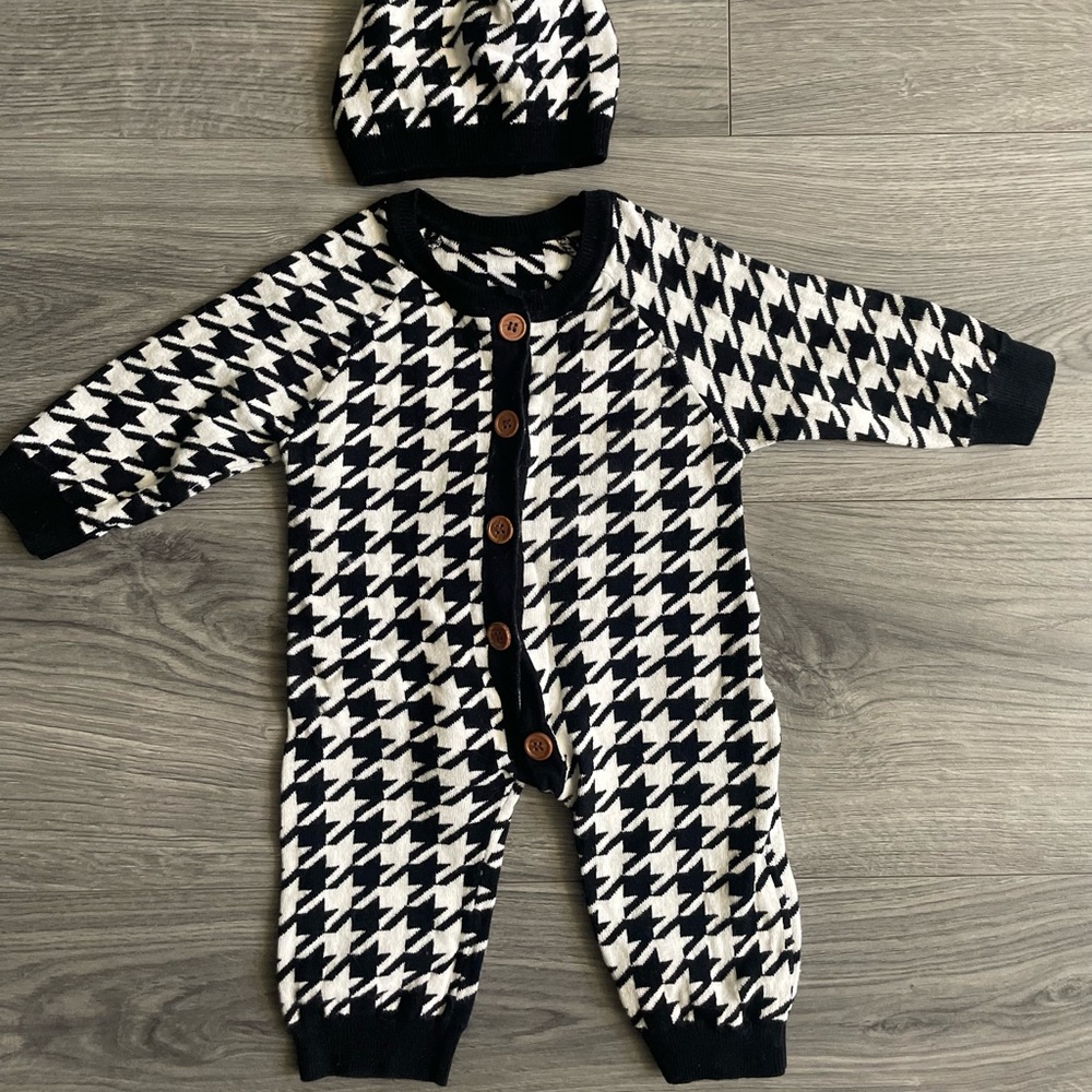 Baby Plaid One Piece With Hat size 3 months